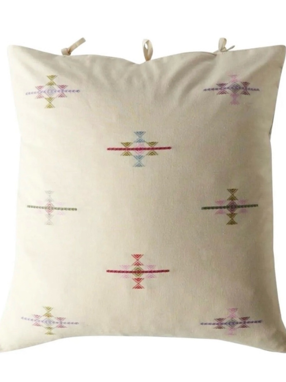 4x NWT Anthropologie Beige Embroidered 100% Cotton Pillow Cases 26x26”